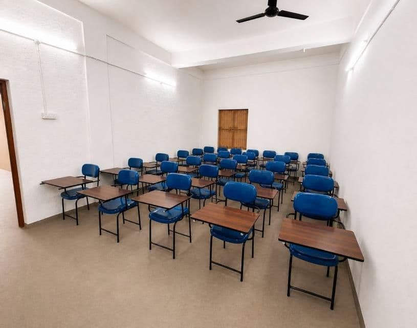 Theory classroom with desks and seating